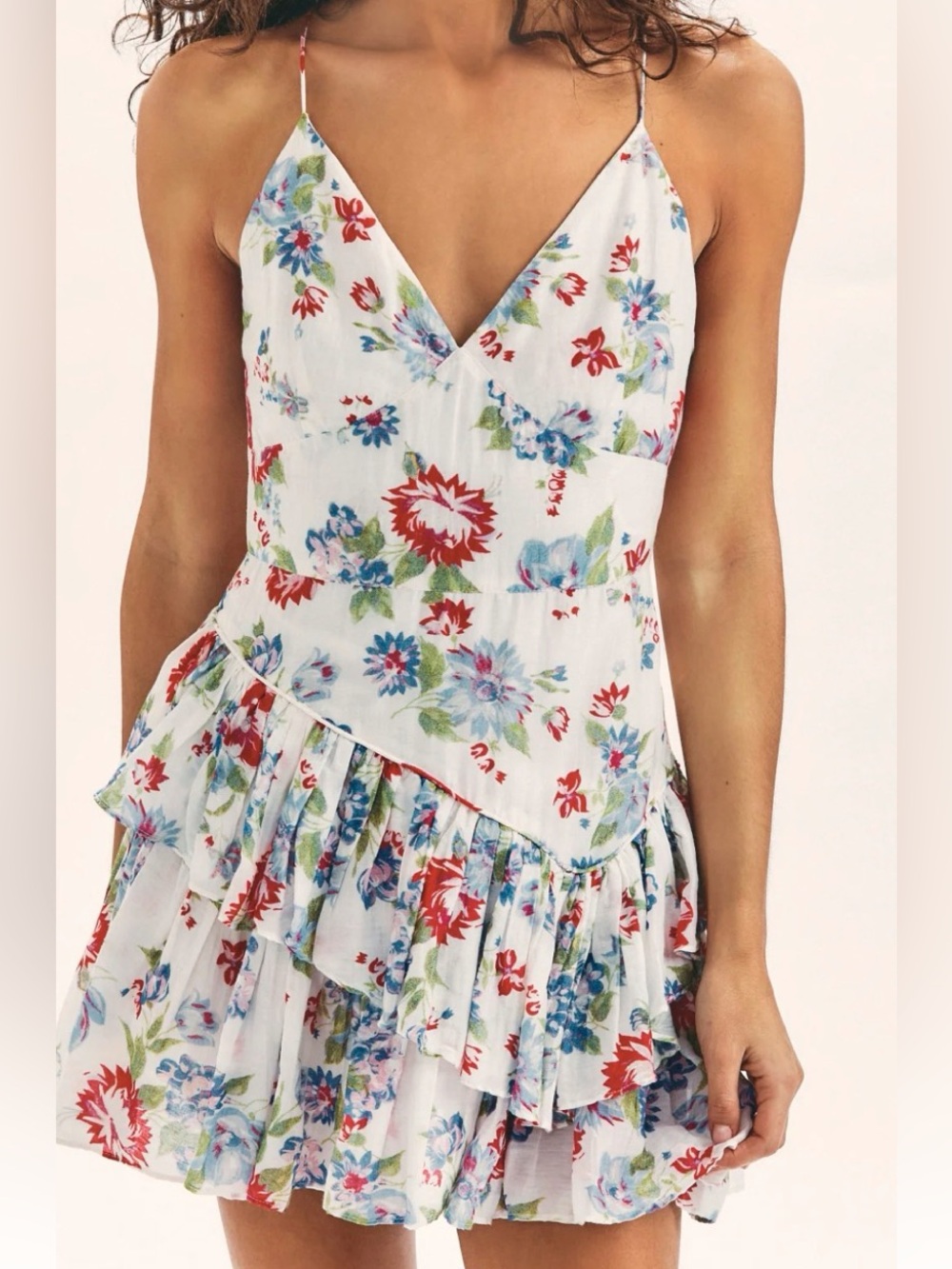 Love Shack Fancy size 8 Marion Floral Ruffle Mini Dress in Cherry Skies